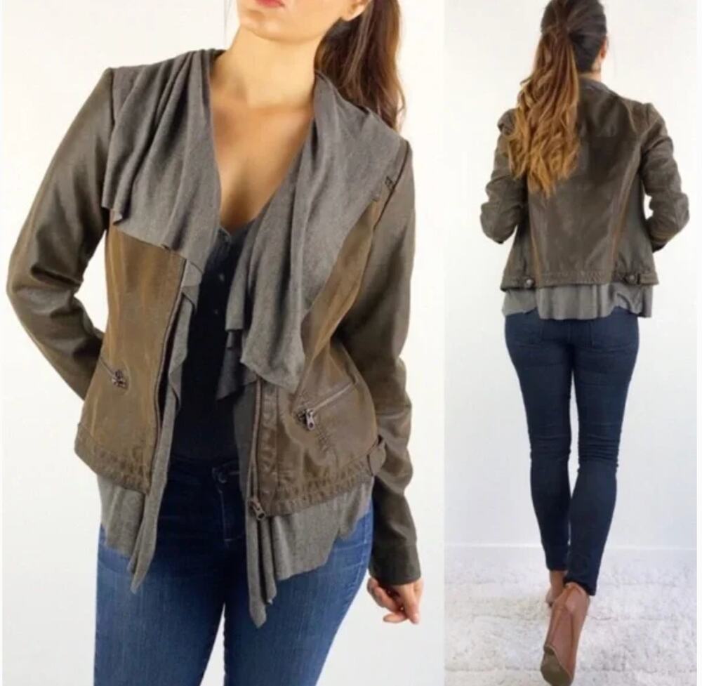Anthropologie Hei Hei Causeway Jacket S Vegan Leather Brown Drape Coat Blazer